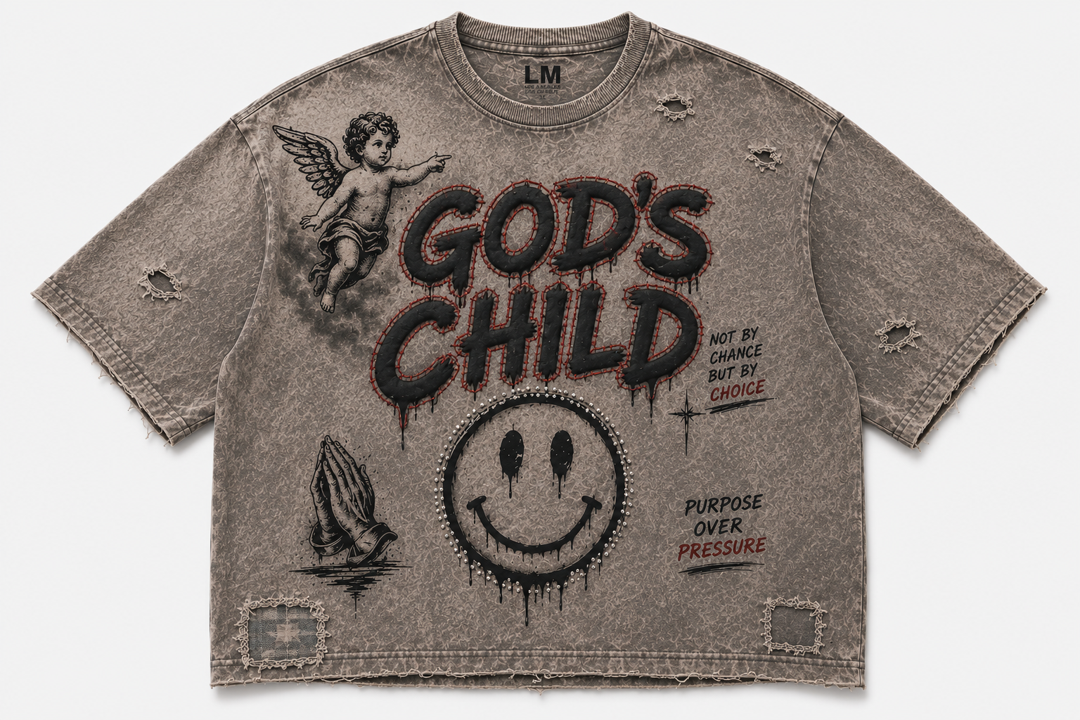 GOD'S CHILD™ Acid Wash Distressed Tee