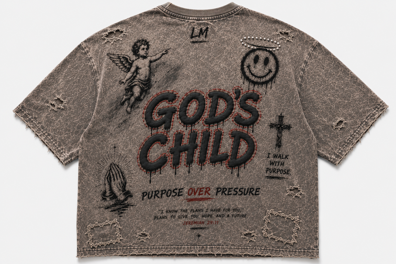 GOD'S CHILD™ Acid Wash Distressed Tee