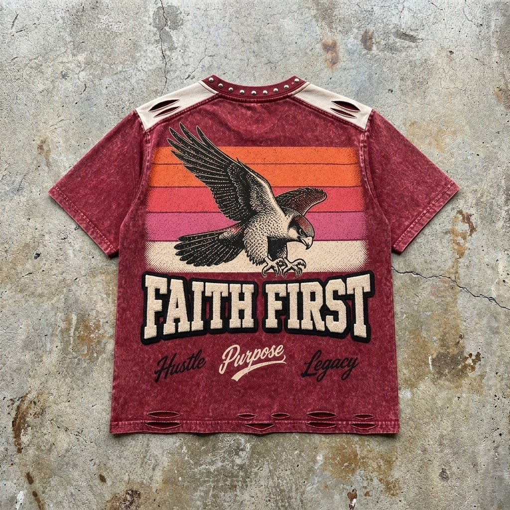 Raised Right Tee | Maroon Retro Falcon Streetwear
