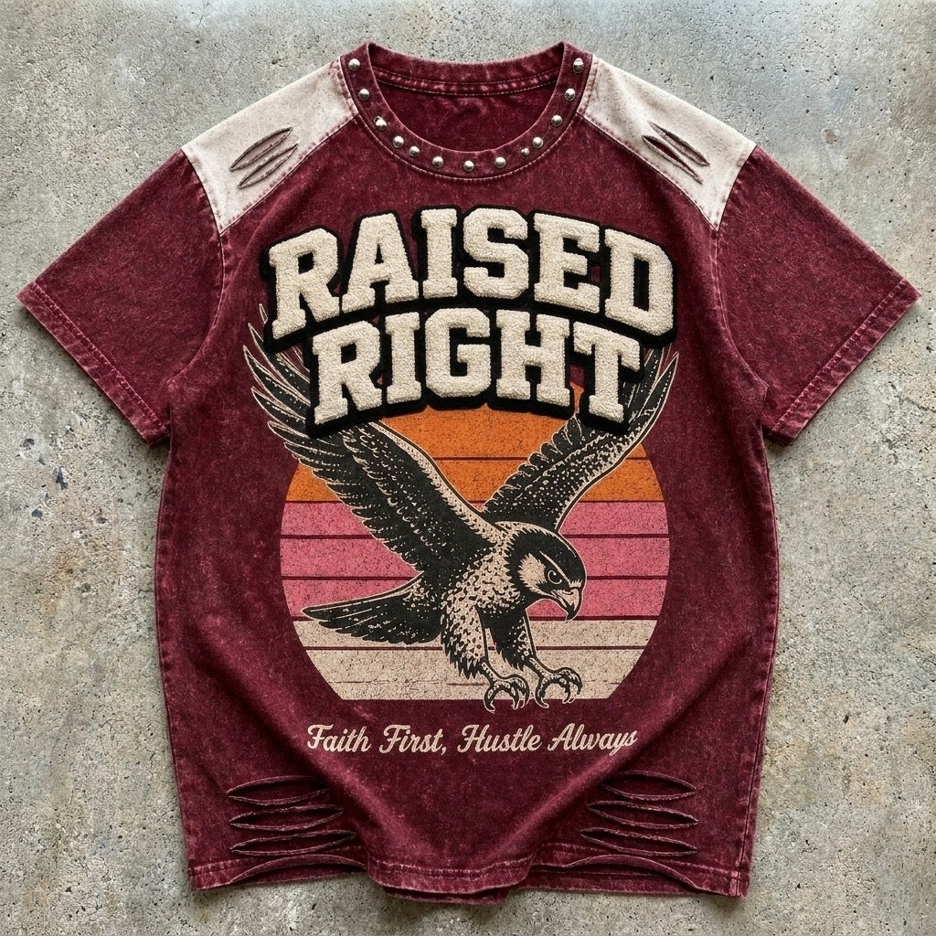 Raised Right Tee | Maroon Retro Falcon Streetwear