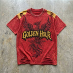 Golden Hour Tee | Red & Gold Acid-Wash Streetwear