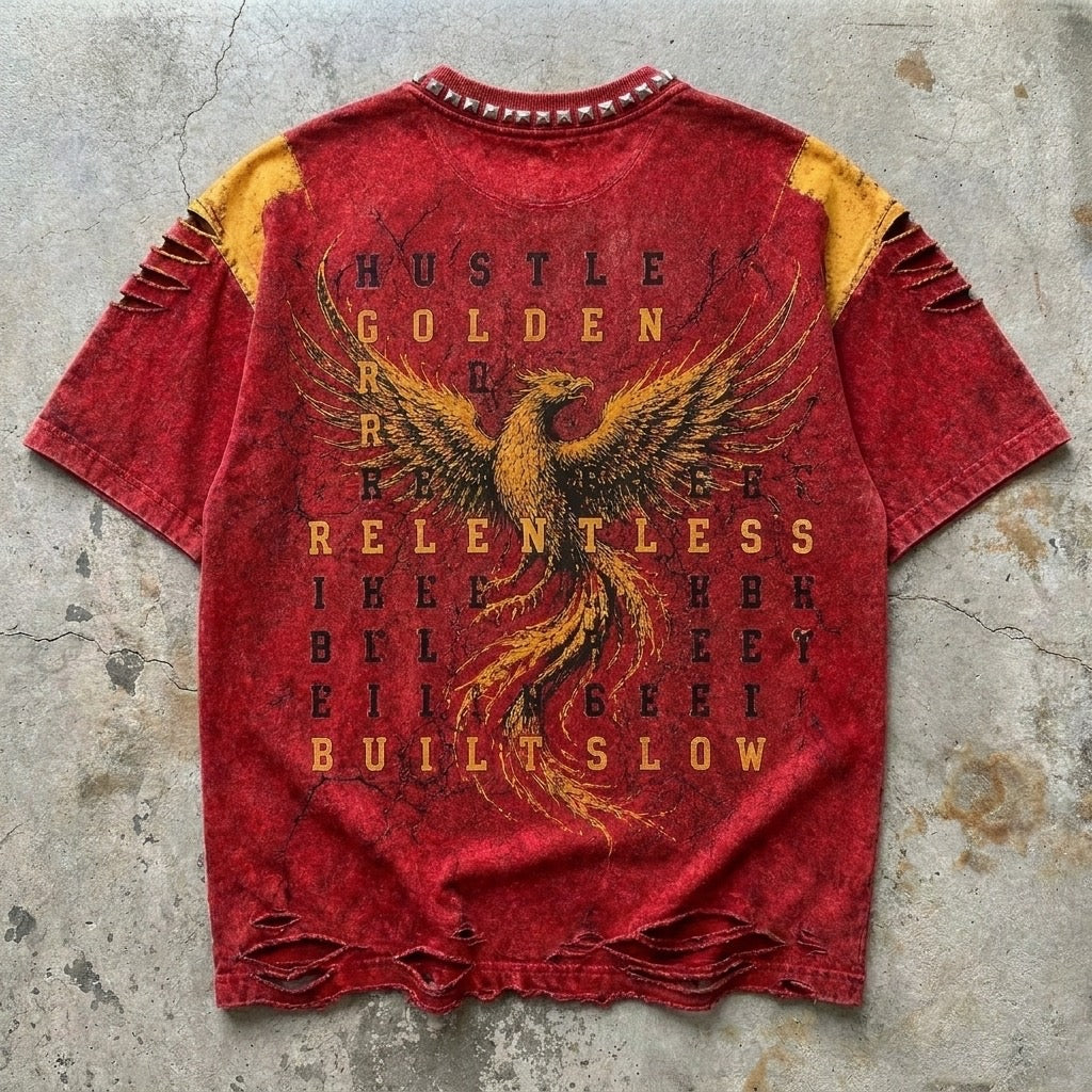Golden Hour Tee | Red & Gold Acid-Wash Streetwear