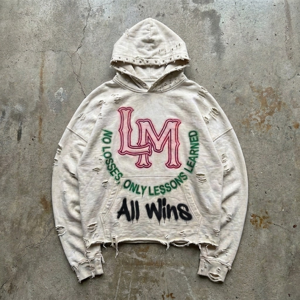 LM No Loss Hoodie | Cream Distressed Streetwear