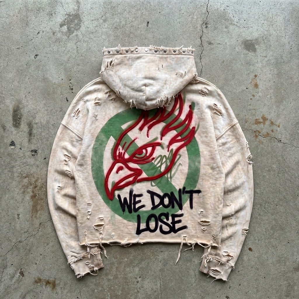 LM No Loss Hoodie | Cream Distressed Streetwear