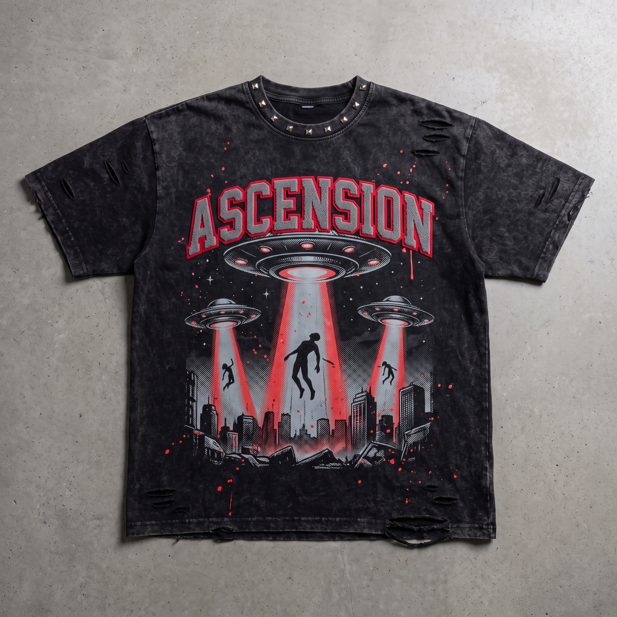 Ascension Tee | Black Distressed UFO Graphic Streetwear