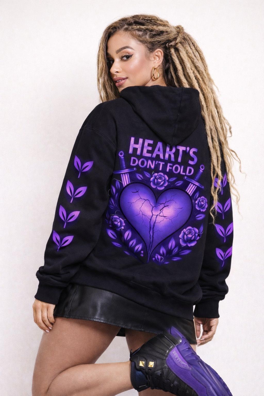 Heart's Don't Fold Women Black Hoodies