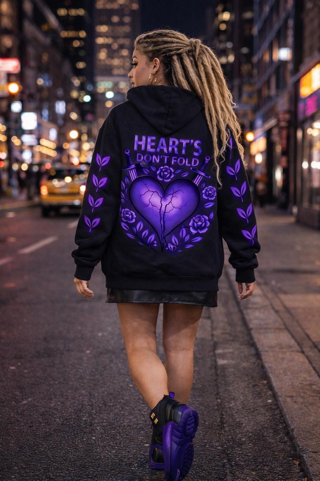 Heart's Don't Fold Women Black Hoodies