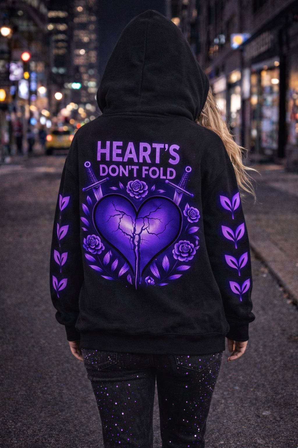 Heart's Don't Fold Women Black Hoodies