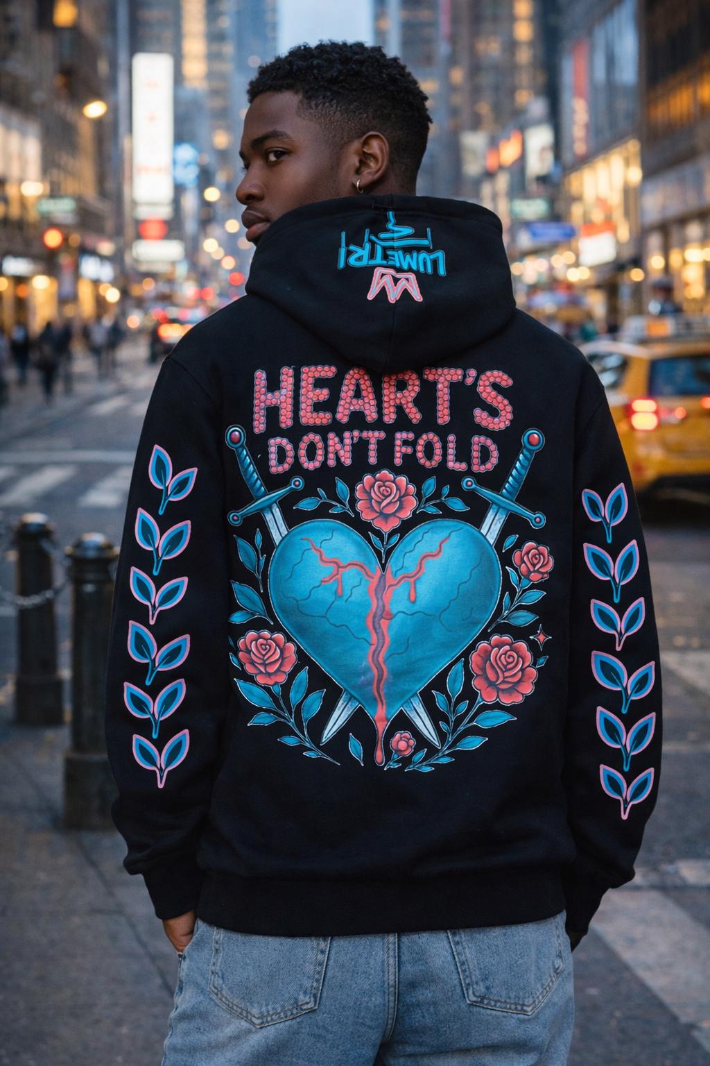 Heart's Don't Fold Men Black Hoodies