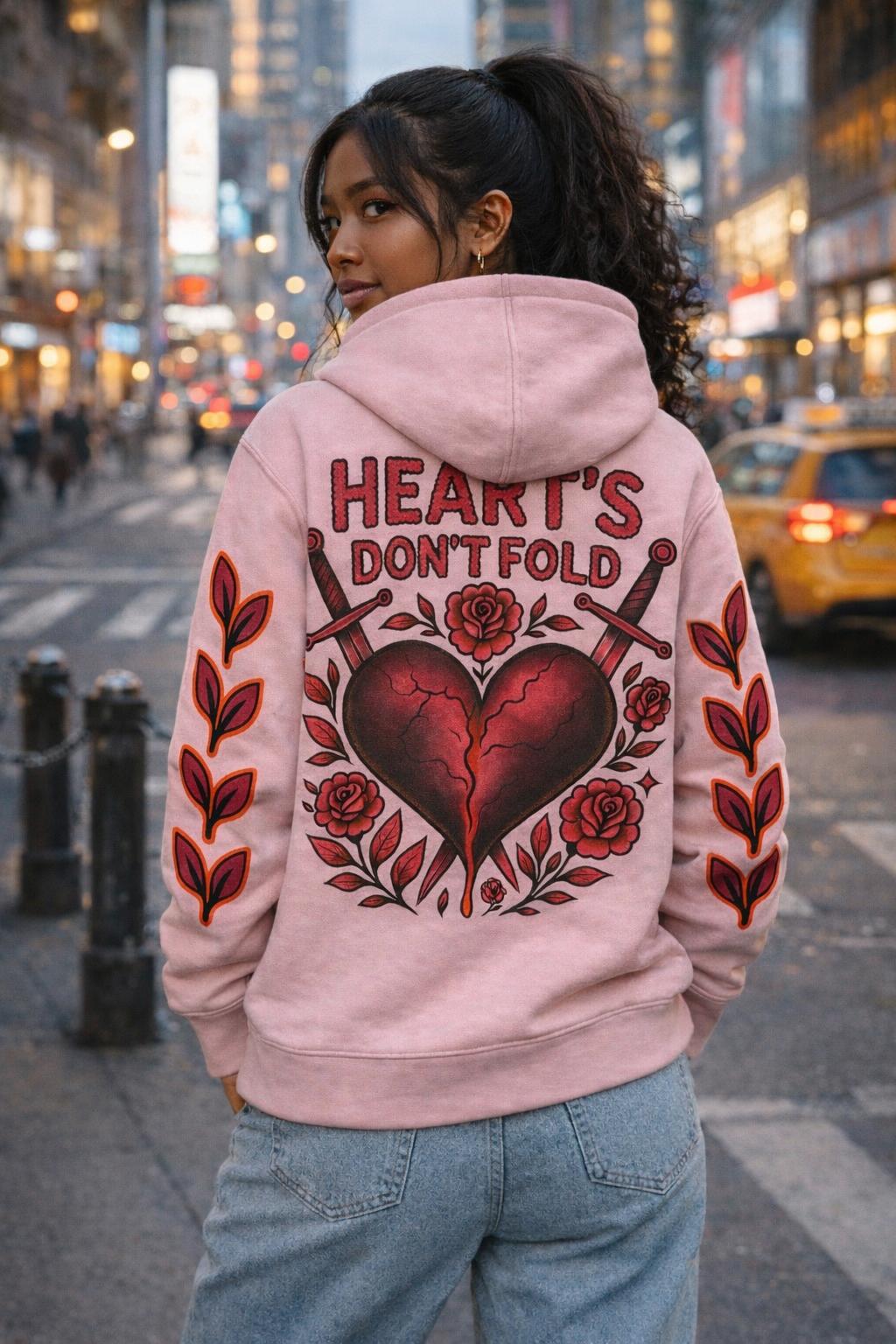 Heart's Don't Fold Women Pink Hoodies