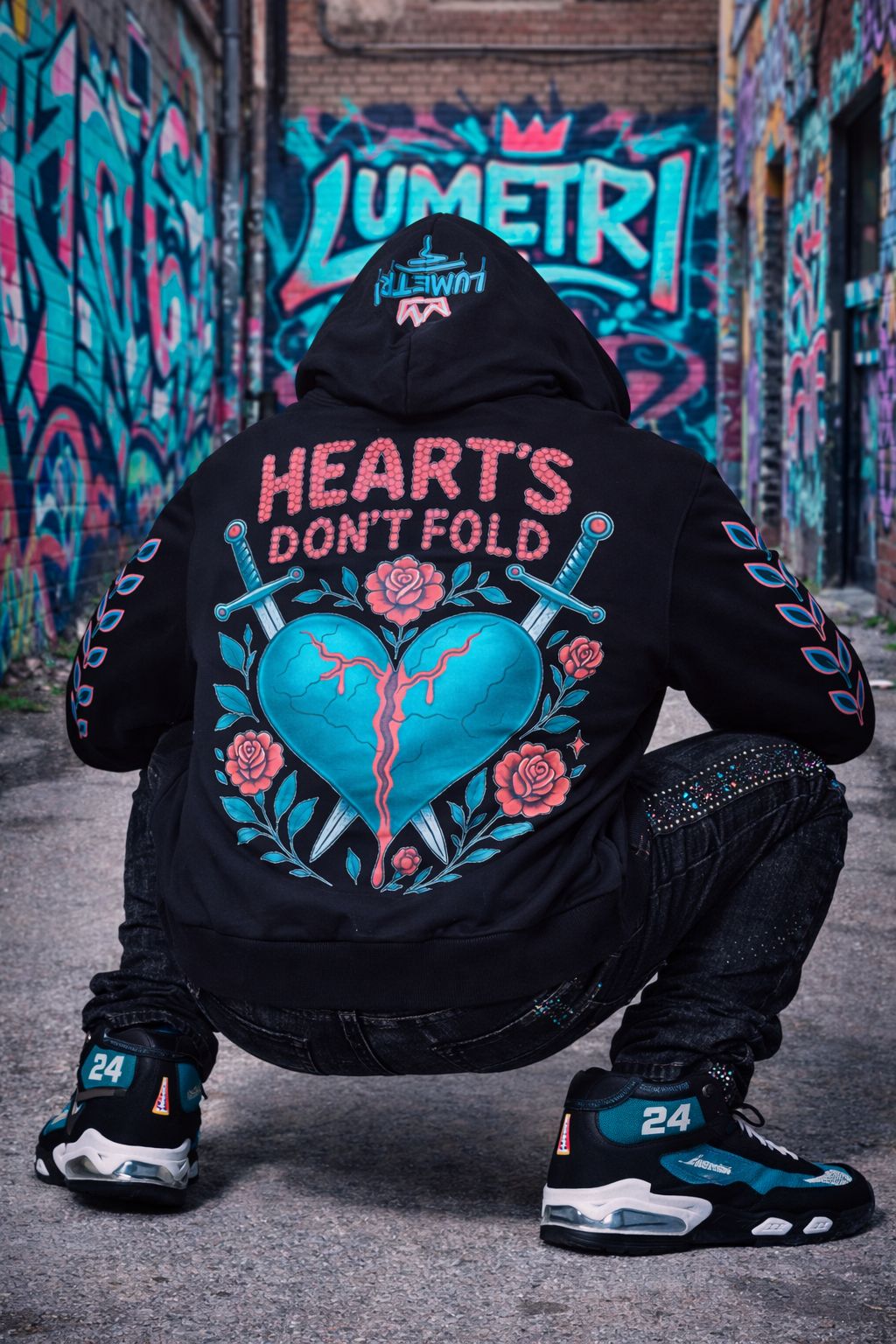 Heart's Don't Fold Men Black Hoodies