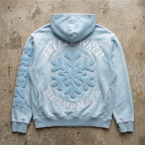 Blizzard Bloom - Premium Ice Blue Zip Hoodie