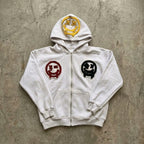 Smiley Face Embordered  Patch Hoodie