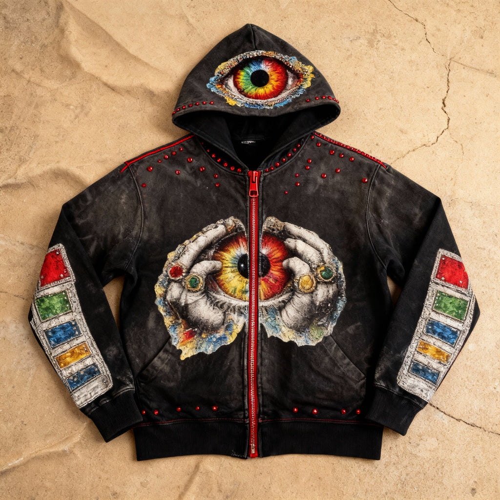 Love of the World - Distressed Rhinestone Zip up