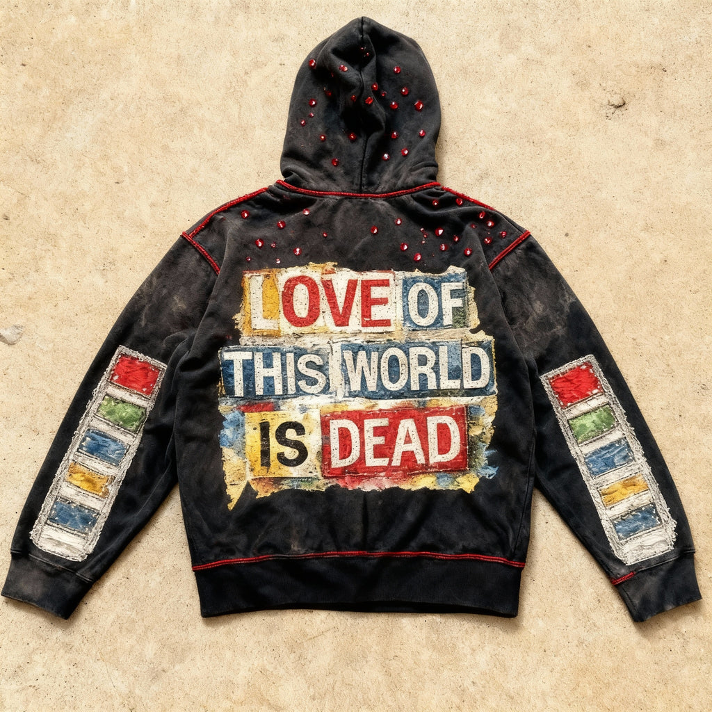 Love of the World - Distressed Rhinestone Zip up
