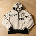 Faith First - Distressed Rhinestone Zip up
