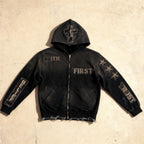 Faith First - Black Embroidered Zip up