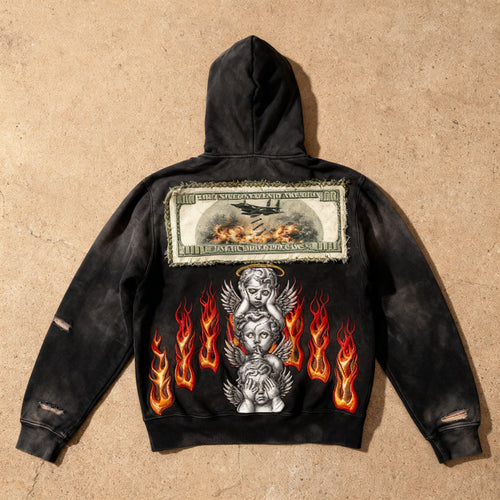 'Cash Rules' - Vintage Patchwork Zip-Up