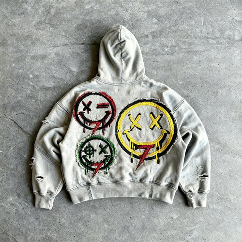 Smiley Face Embordered  Patch Hoodie