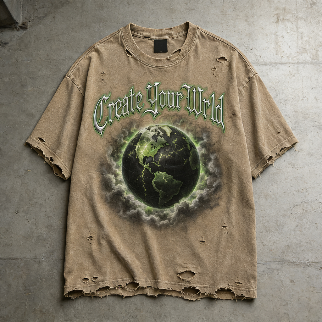 Create Your Wrld™ Vintage Earth Puff Print Tee