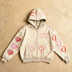 Love the People - Embroidered Distressed Zip Up
