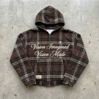 Vision Crafted - Premium Brown Plaid Zip Hoodie