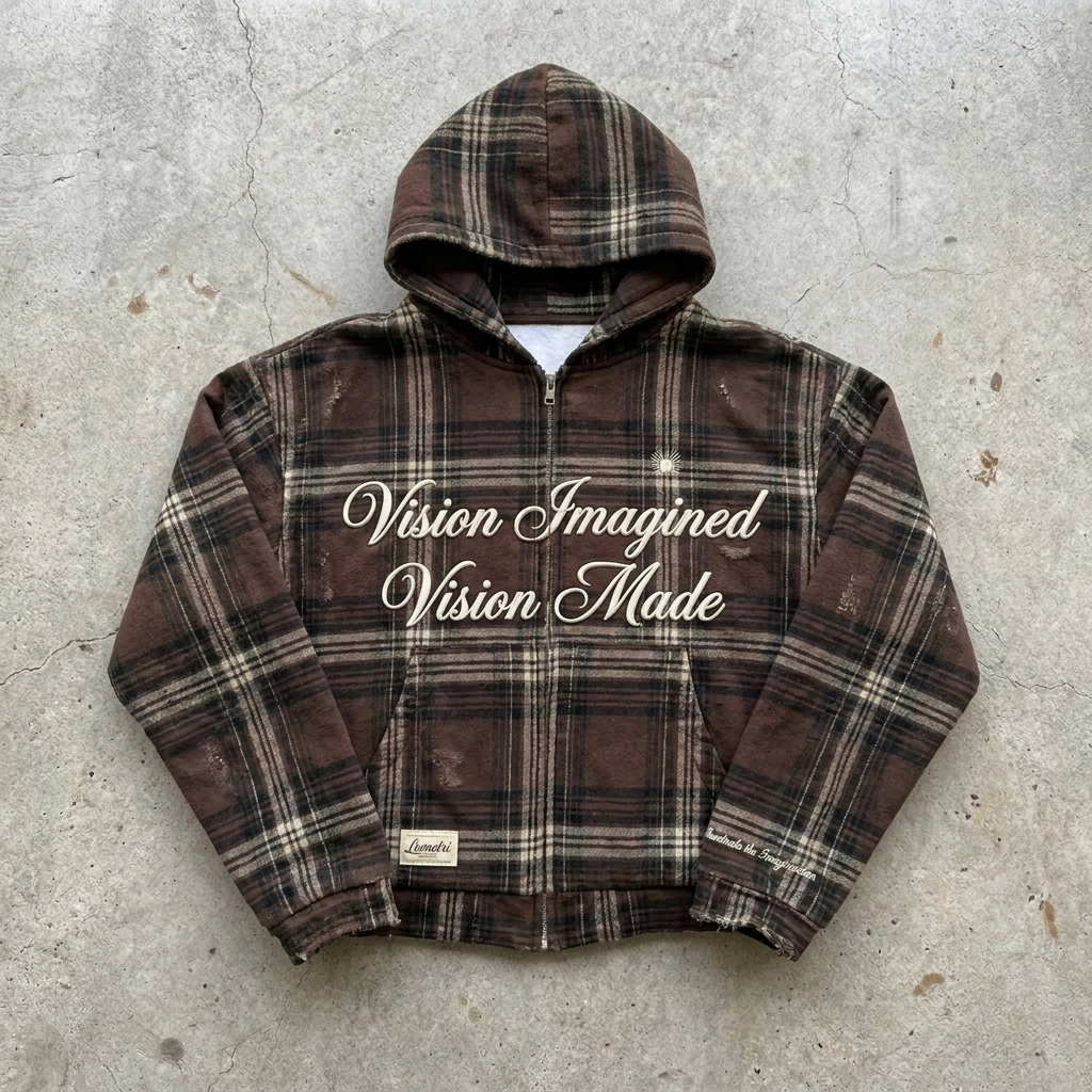Vision Crafted - Premium Brown Plaid Zip Hoodie