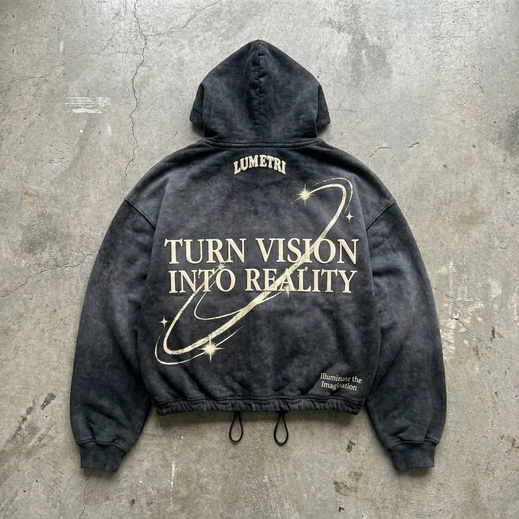 Vision Orbit - Premium Washed Black Zip Hoodie