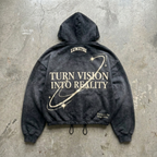 Vision Orbit - Premium Washed Black Zip Hoodie