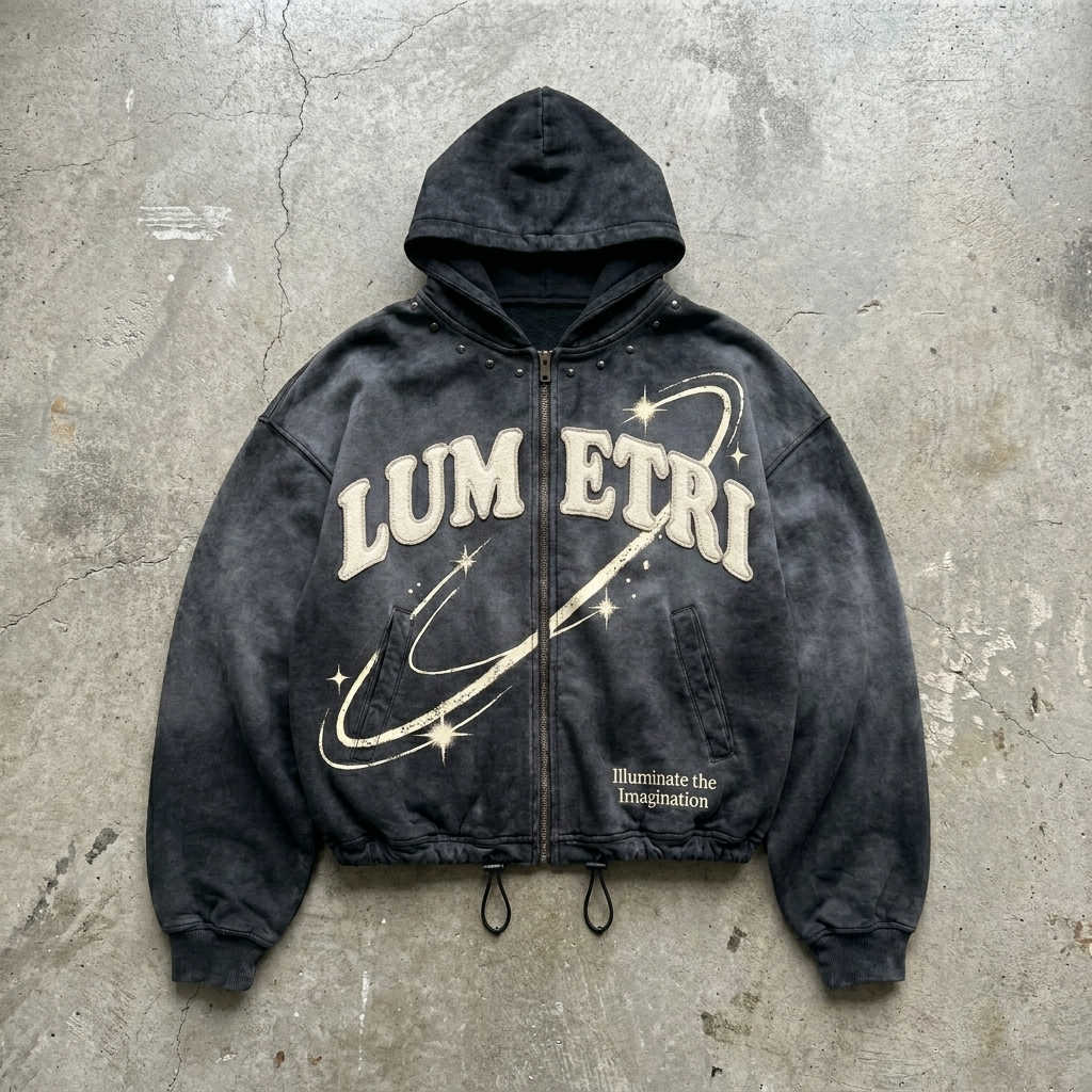 Vision Orbit - Premium Washed Black Zip Hoodie