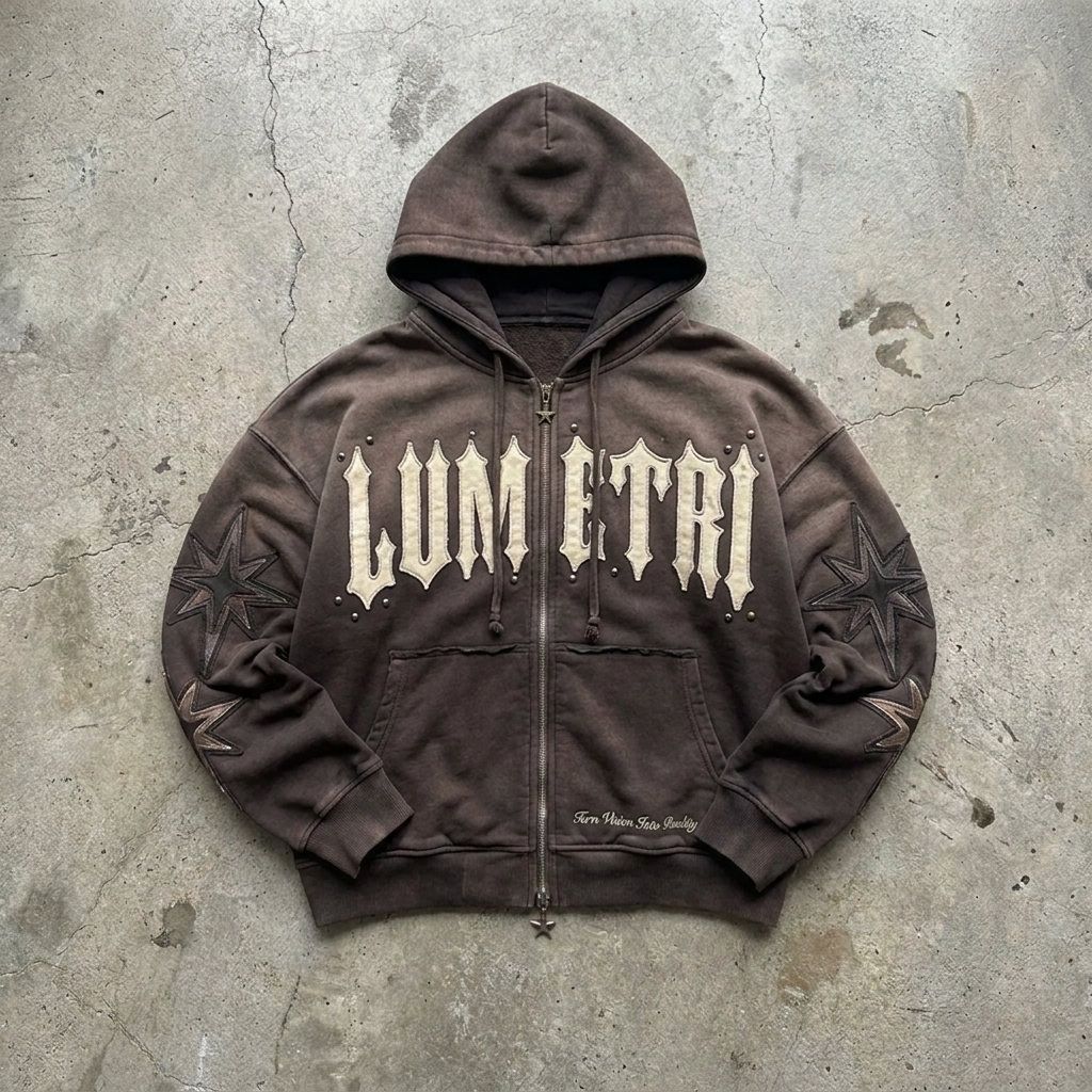 Starlight Signal - Premium Brown Zip Hoodie
