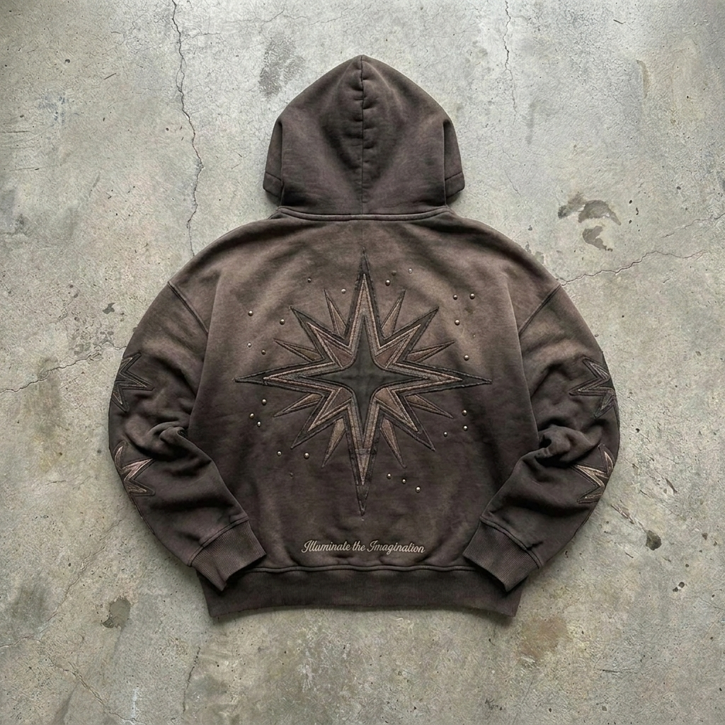 Starlight Signal - Premium Brown Zip Hoodie